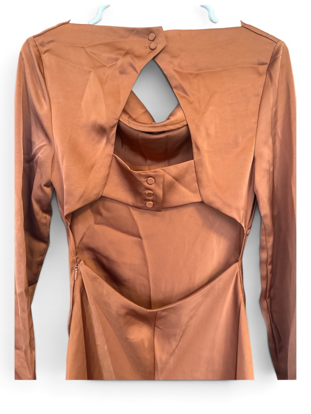 NWT Cowl Neck Long Sleeve Maxi Dress in Rust Cut Out Back Detail XS - Picture 4 of 7